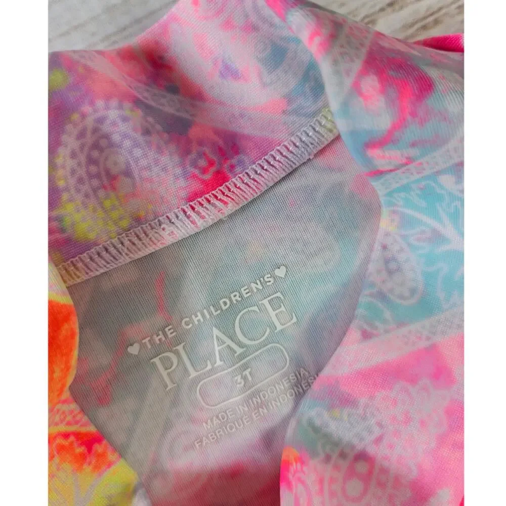 Children's Place Neon Tye Dye Short Sleeve Rashguard Swim Top sz 3T